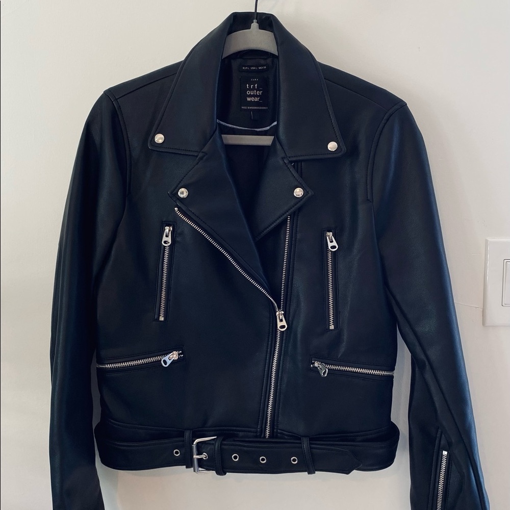 ZARA TRF Faux Leather Jacket Moto Black Large